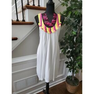 Merona Women's White Scoop Neck Sleeveless Ruffle Knee Length Dress Size L/XL